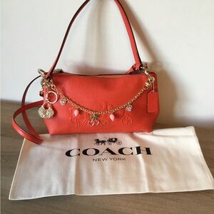 Coach Charley Crossbody Shoulder Bag w/Embossed Horse & Carriage Logo w/Charms